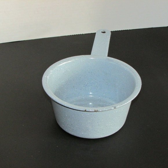 Vintage Enamel Saucepan Speckled Gray Chippy Pot Enamelware Rustic Farmhouse - Picture 4 of 9